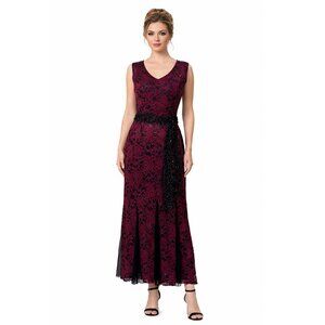 Candolite Petite S Red Wine Burgundy Lace Mermaid Gown Formal Evening Glamoratti